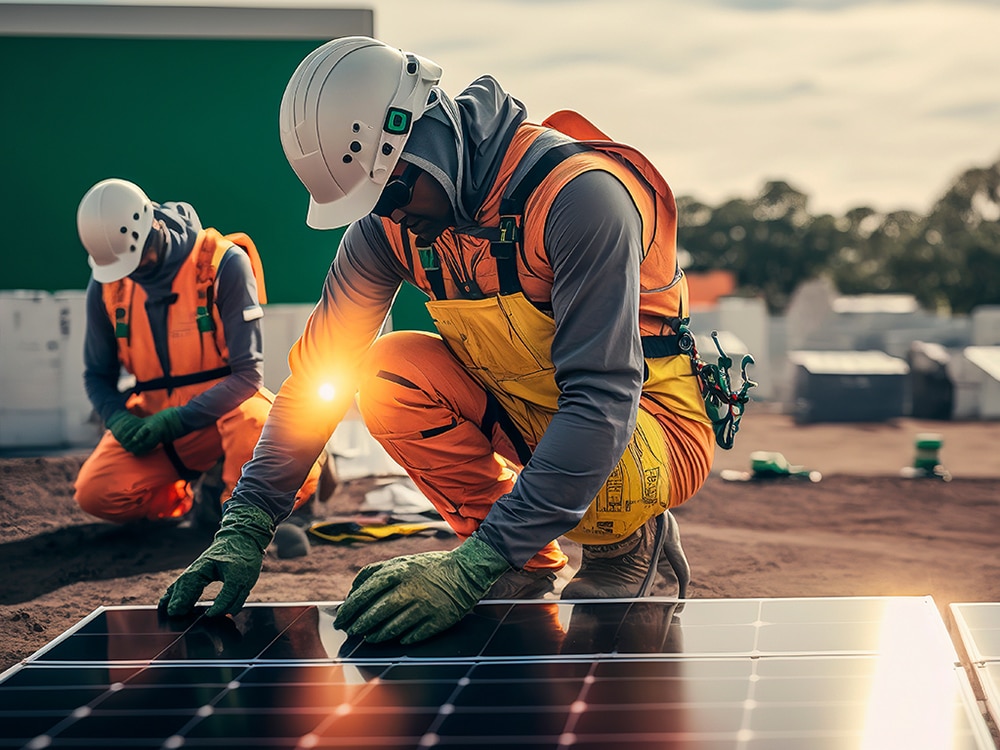 Solar audit with workmen in high visability