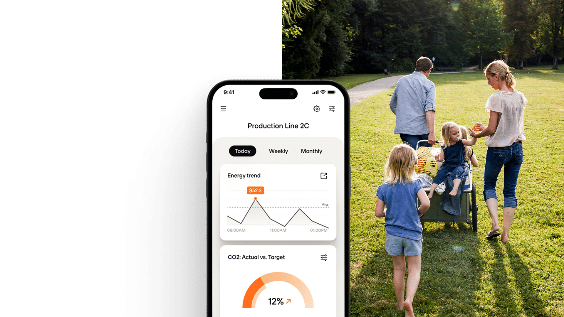 Smartphone with Total Utilities’ Panoramic Power app for energy management.